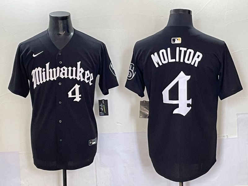 Men 2025 Milwaukee Brewers #4 Molitor Black Five generations Joint Name Nike MLB Jersey style 9
